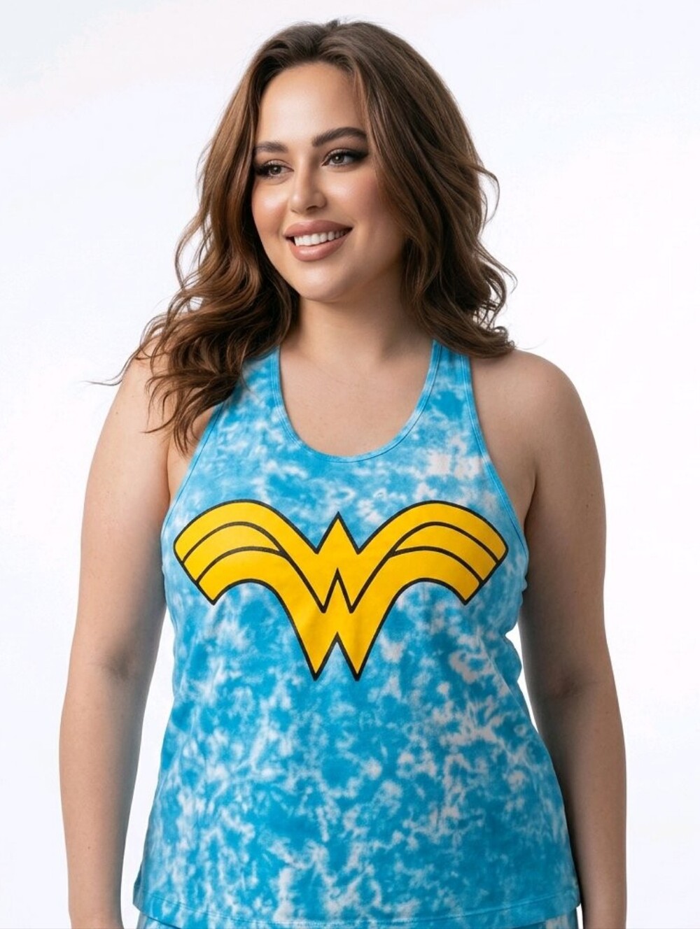 DC Comics Blue Tie-Dye Tank with Yellow Wonder Logo